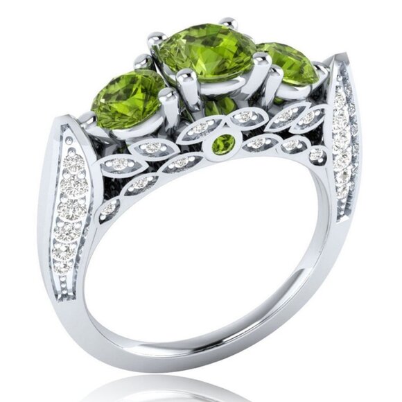 💥 Retro Stylish 925 Silver 3A Green CZ Ring for Women, FB16FA1026 - Picture 1 of 2
